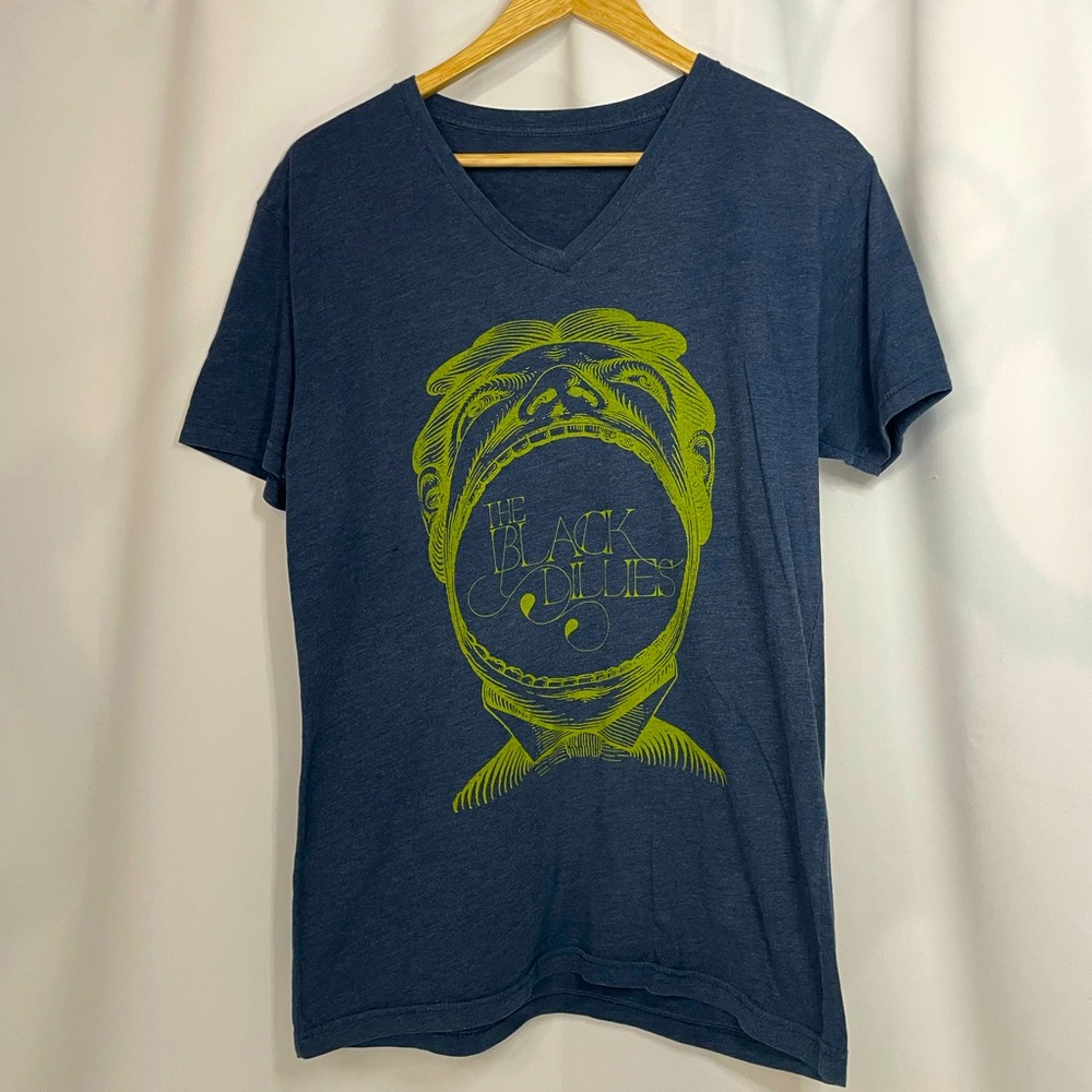 The Black Lillies heather blue & yellow Graphic Band Tee unisex sz M (?)